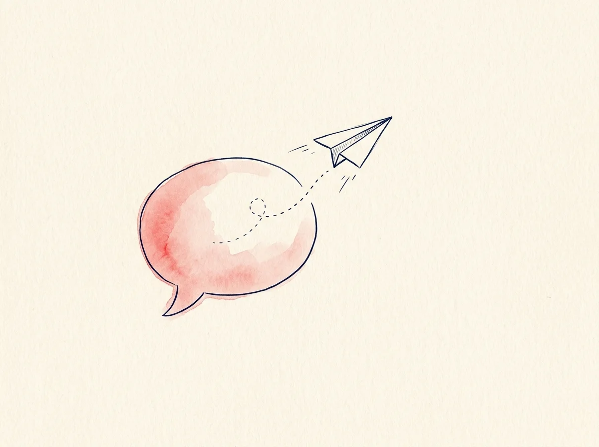 Ilustracja: dymek z papierowym samolotem